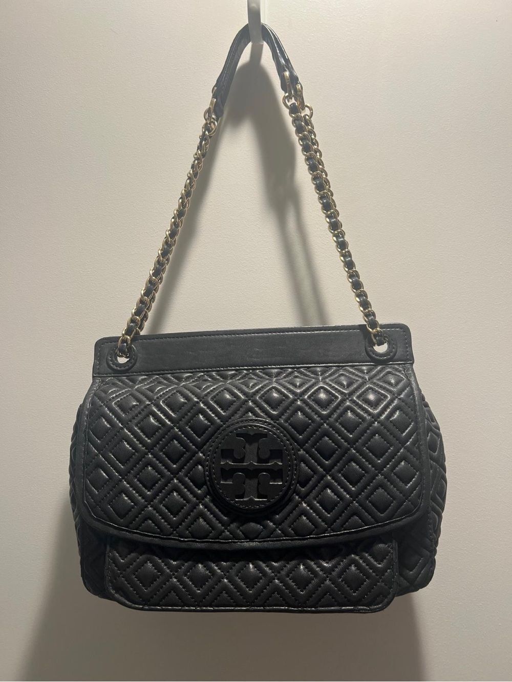 Tory Burch Black Quilted Shoulder Bag with Gold Chain Strap